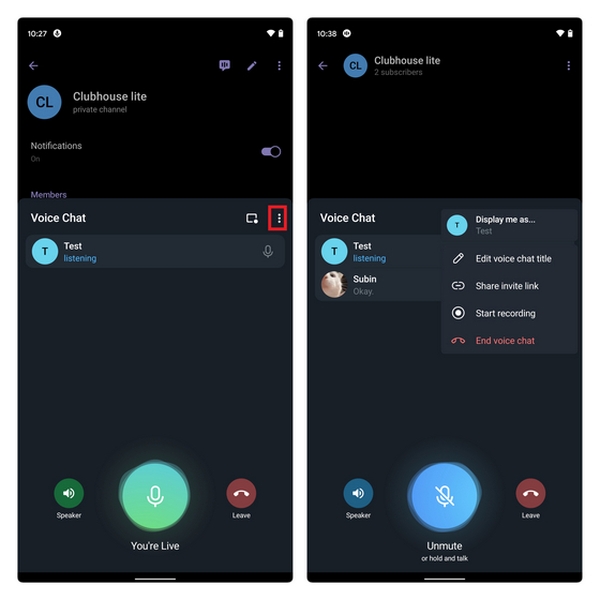 تنظیمات گروه چت صوتی تلگرام