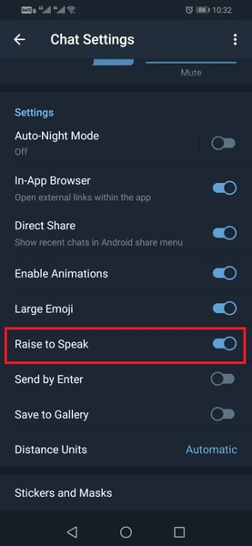 رفع مشکل خاموش شدن صفحه هنگام پخش ویس در تلگرام با غیر فعال کردن Raise to Speak