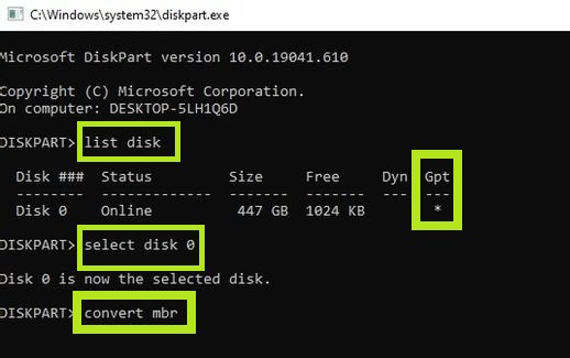 مشکل Windows cannot be installed to this disk. the selected disk is of the gpt partition style