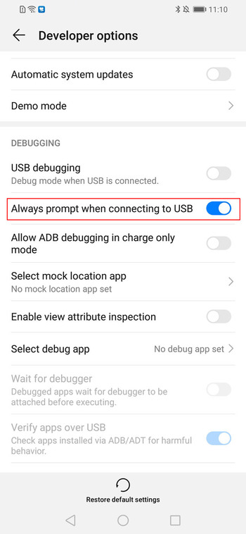 فعال سازی USB debugging