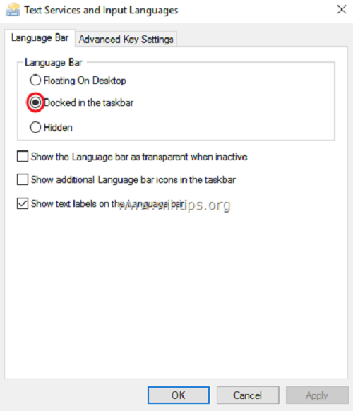 نمایش language bar در ویندوز 7