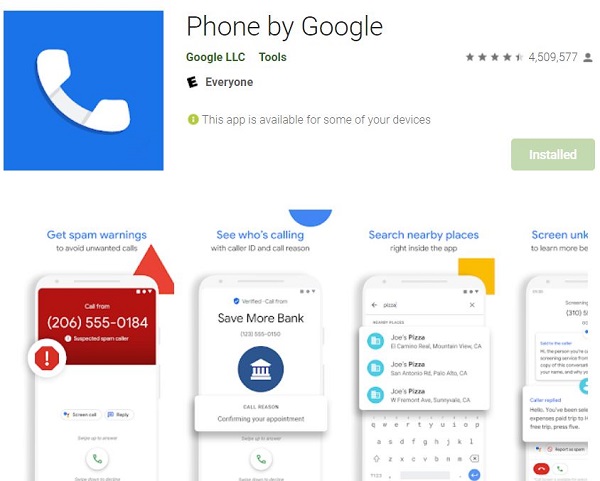 نرم افزار نمایش اسم تماس گیرنده Phone by Google
