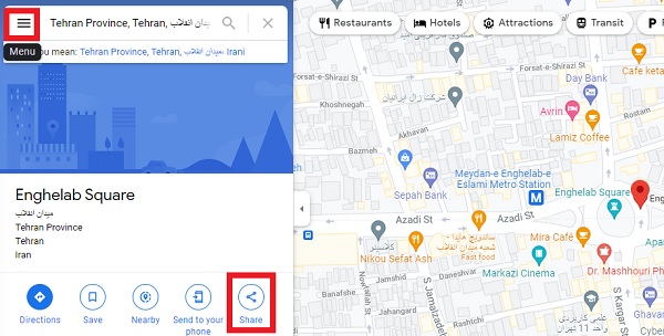 اشتراک موقعیت مکانی من در گوگل مپ