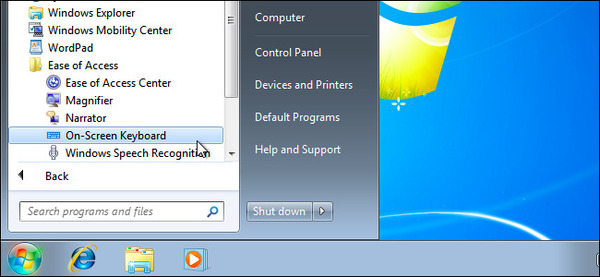فعال سازی کیبورد مجازی کامپیوتر ویندوز 7