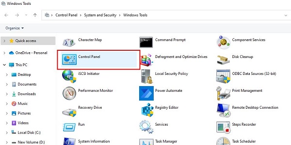 دسترسی به کنترل پنل در ویندوز 11 با استفاده از Start Menu Windows