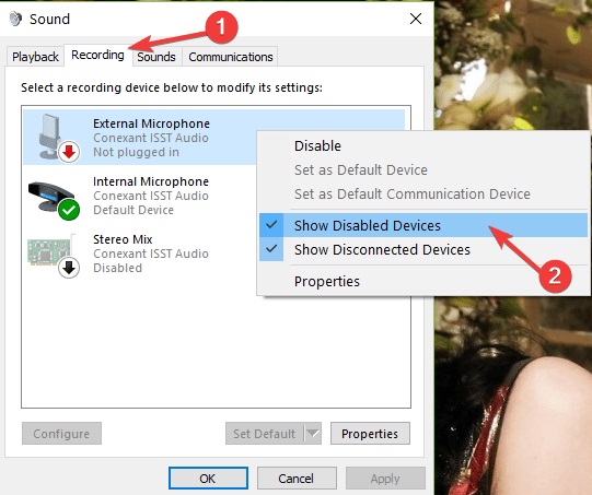 حل مشکل رکورد صدا در ویندوز 10 با فعال کردن میکروفون یا دستگاه های رکوردر