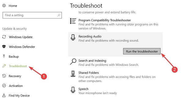 مشکل ضبط نشدن صدا در ویندوز 10 با اجرای ابزار Troubleshooter