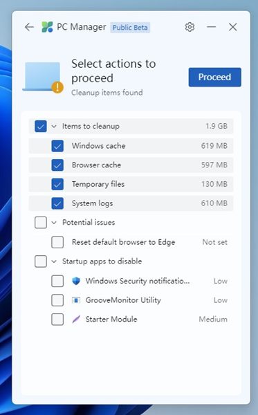 بهینه ساز Microsoft PC Manager ویندوز
