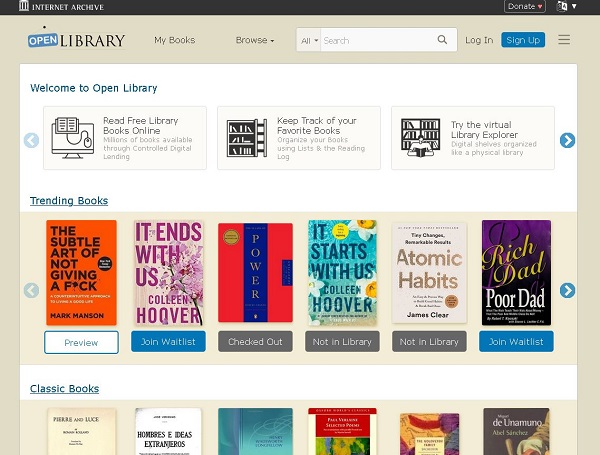 Open Library یکی دیگر از سایت های دانلود رایگان کتاب