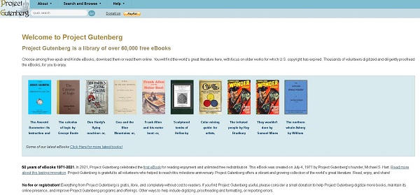 Project Gutenberg یکی از سایت های دانلود رایگان کتاب لاتین
