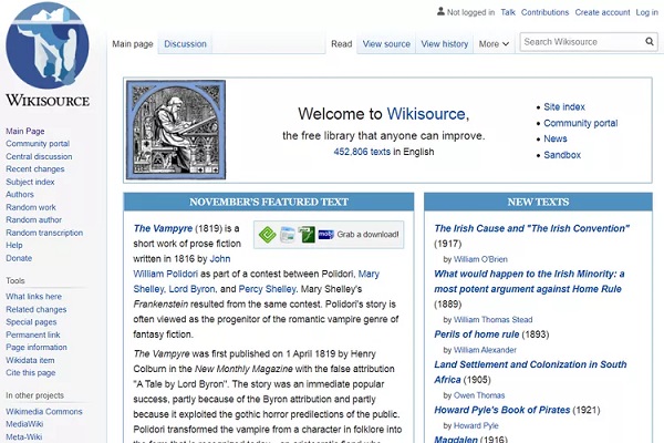 دانلود کتاب PDF از Wikisource