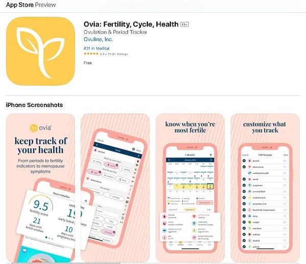 دانلود برنامه پریود برای ایفون Ovia Fertility & Cycle Tracker