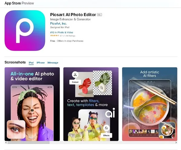 برنامه روتوش چهره برای آیفون رایگان PicsArt