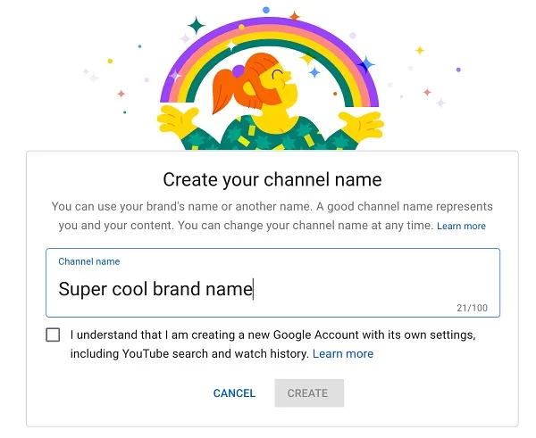 تعیین نام کانال یوتیوب